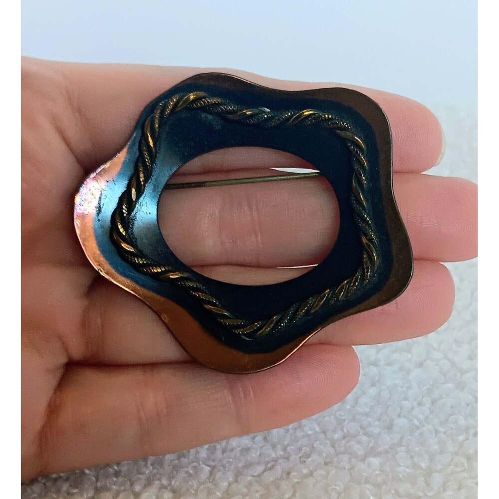 Vintage Modernist Copper Rope Star Brooch 2.25 in - Picture 7 of 10